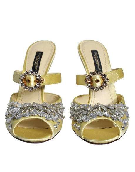Dolce & Gabbana Yellow Mary Janes Satin Crystal Sandals Shoes - Hilstor
