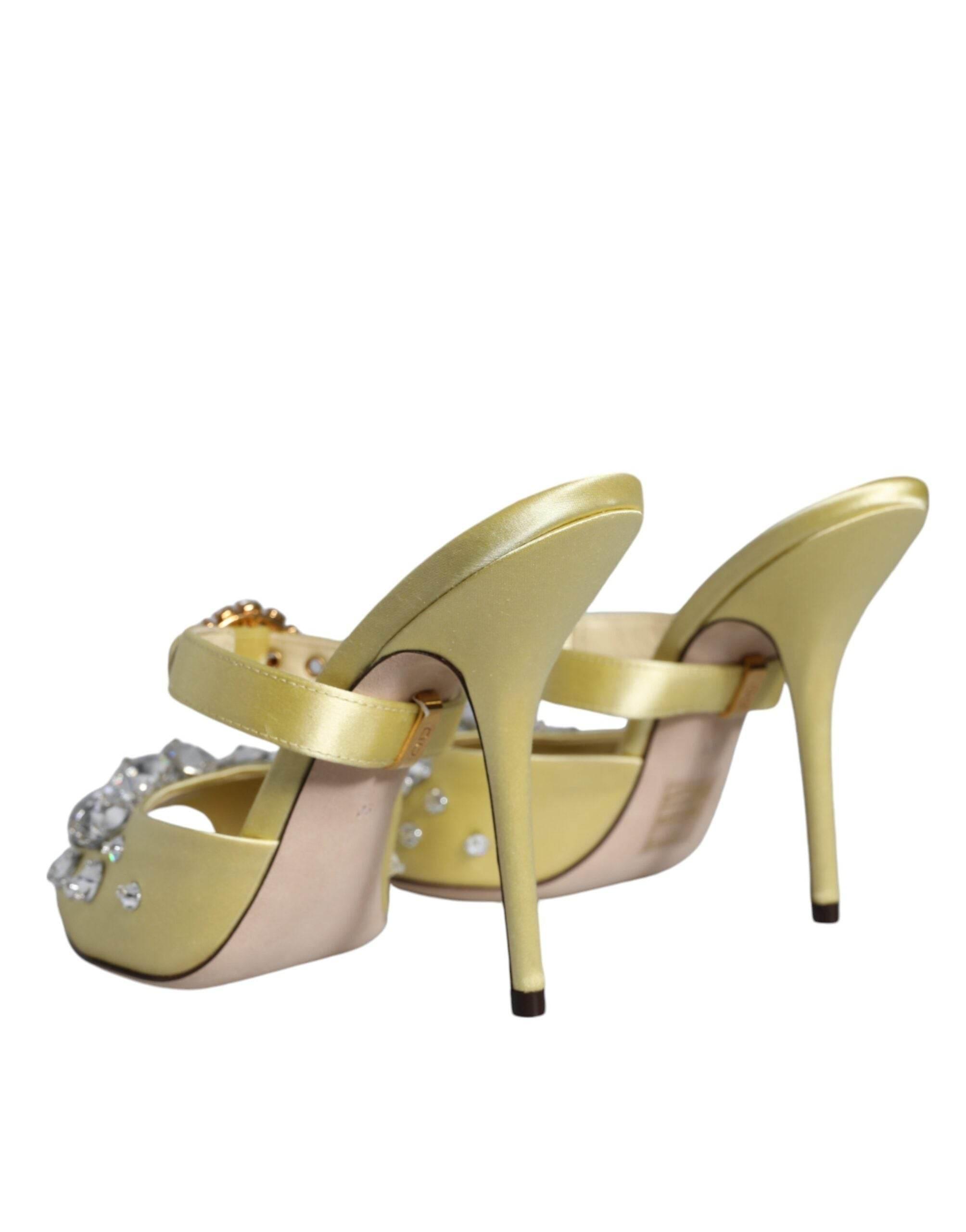 Dolce & Gabbana Yellow Mary Janes Satin Crystal Sandals Shoes - Hilstor