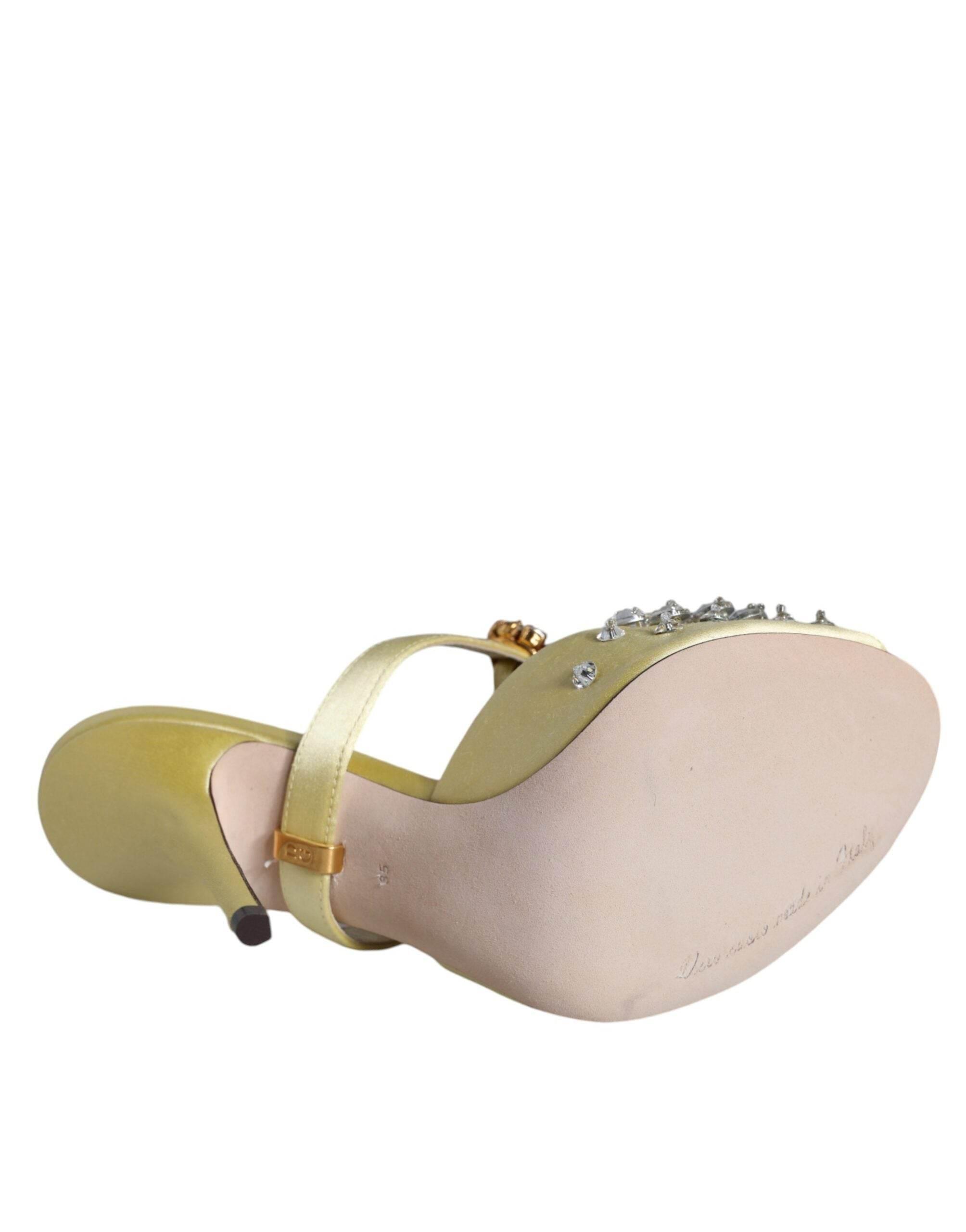Dolce & Gabbana Yellow Mary Janes Satin Crystal Sandals Shoes - Hilstor