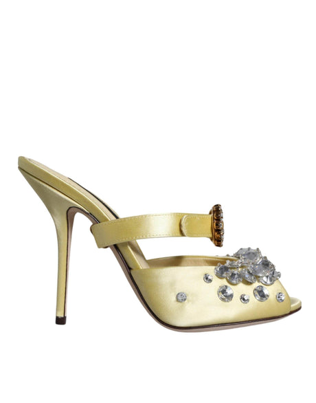 Dolce & Gabbana Yellow Mary Janes Satin Crystal Sandals Shoes - Hilstor