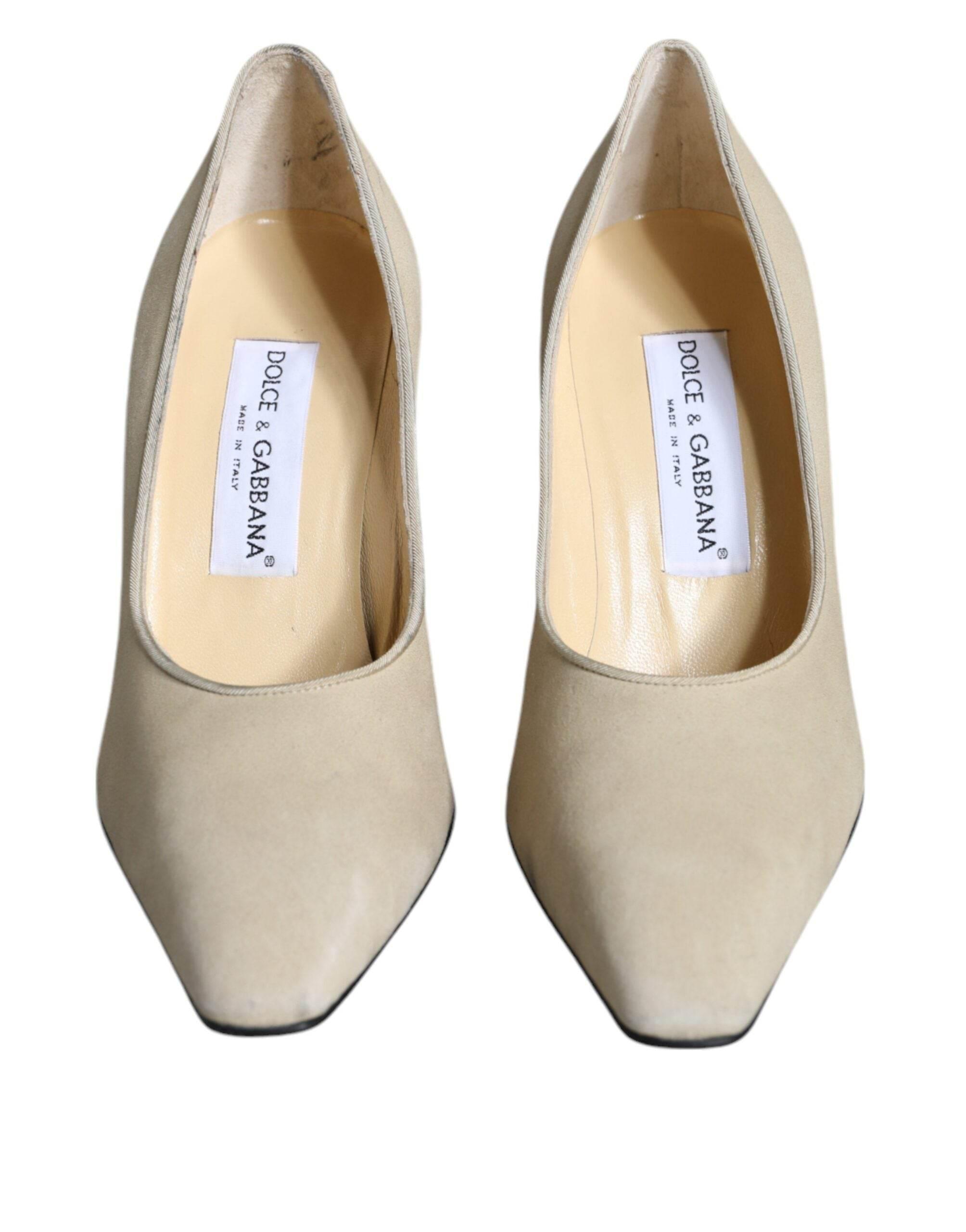 Dolce & Gabbana Beige Suede Leather High Heels Pumps Shoes - Hilstor