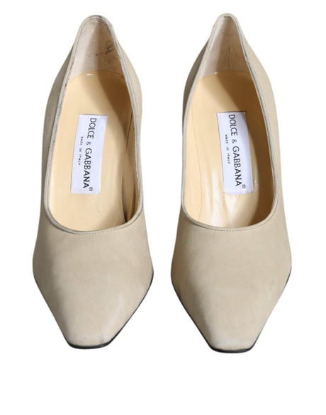 Dolce & Gabbana Beige Suede Leather High Heels Pumps Shoes - Hilstor