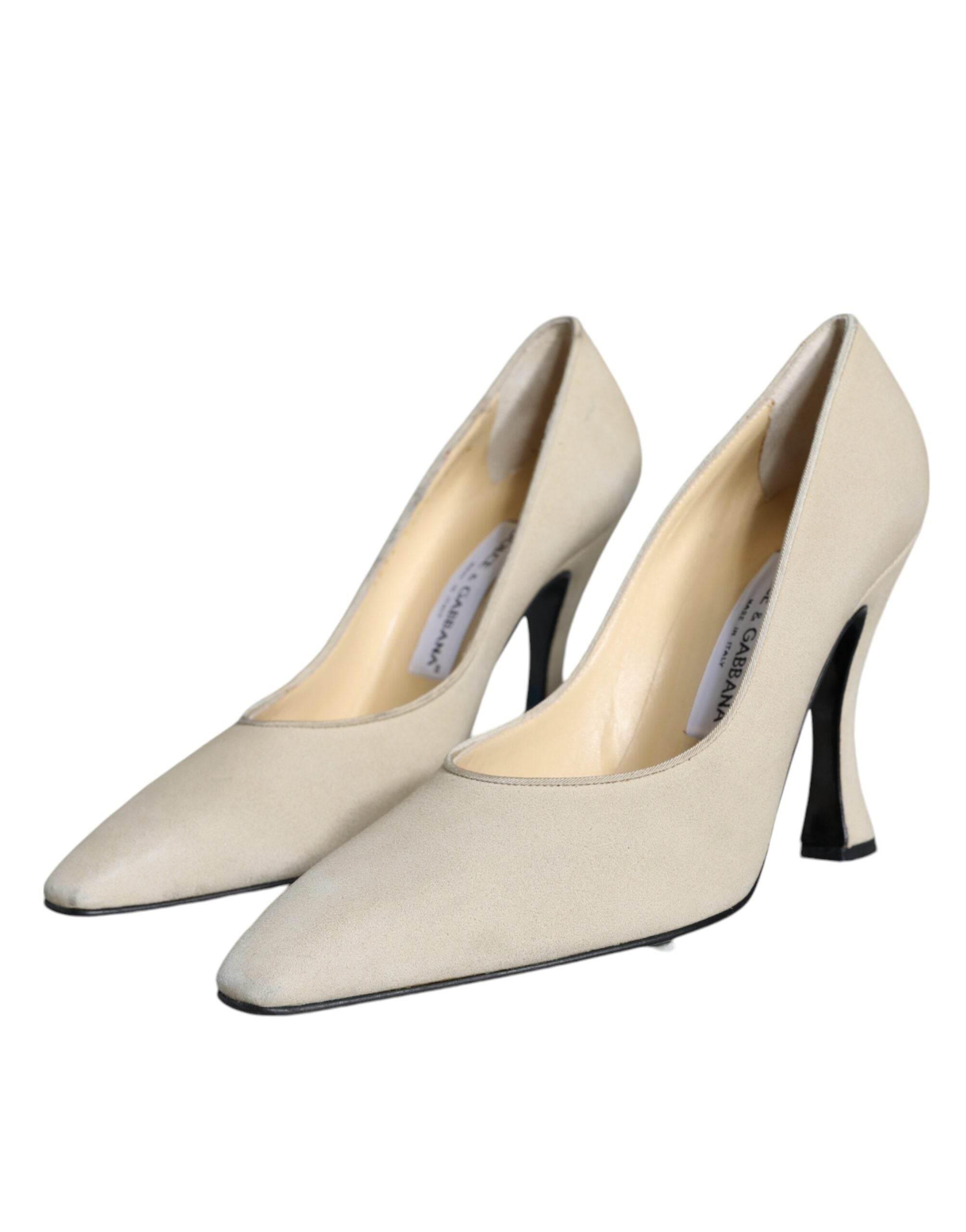 Dolce & Gabbana Beige Suede Leather High Heels Pumps Shoes - Hilstor