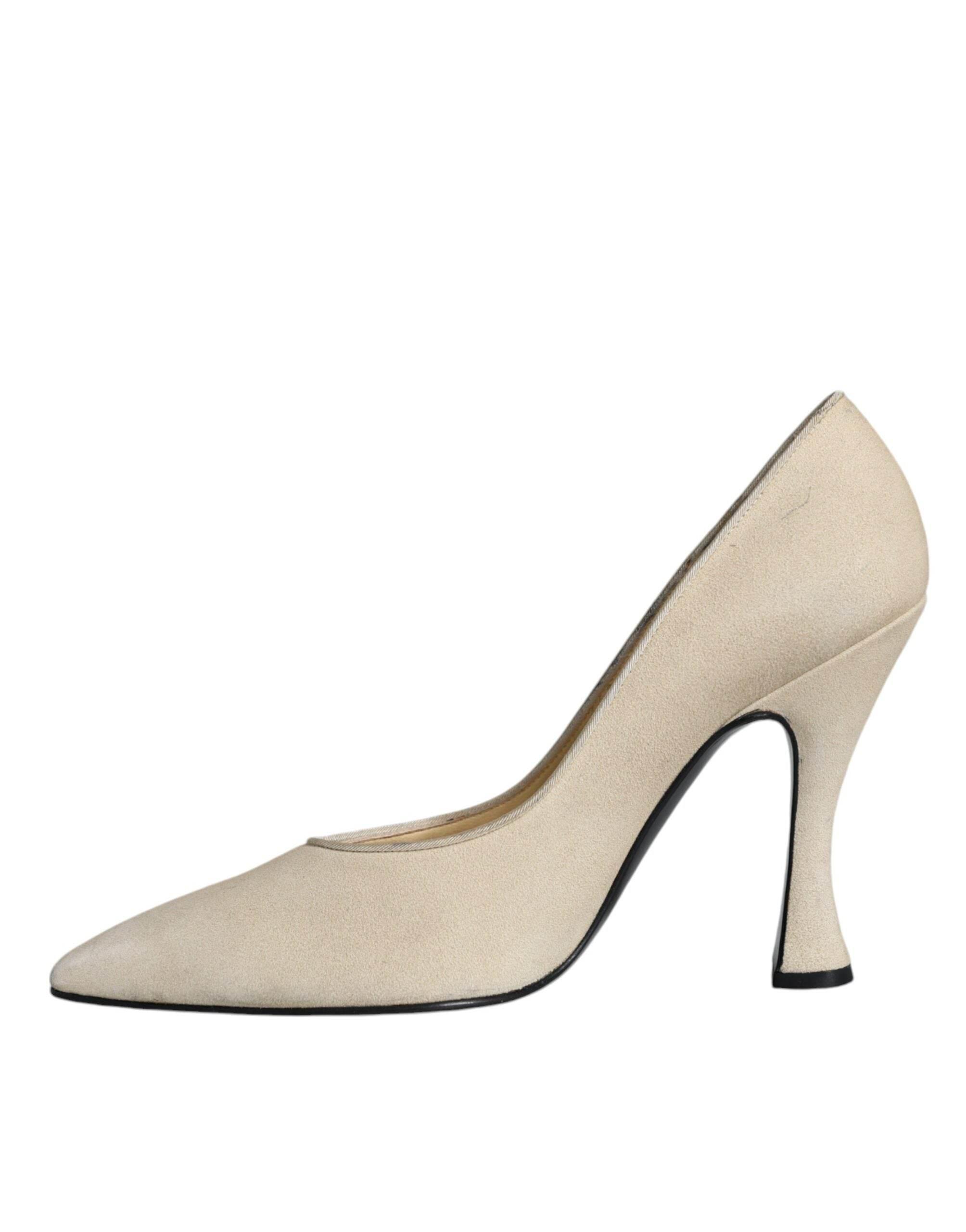 Dolce & Gabbana Beige Suede Leather High Heels Pumps Shoes - Hilstor
