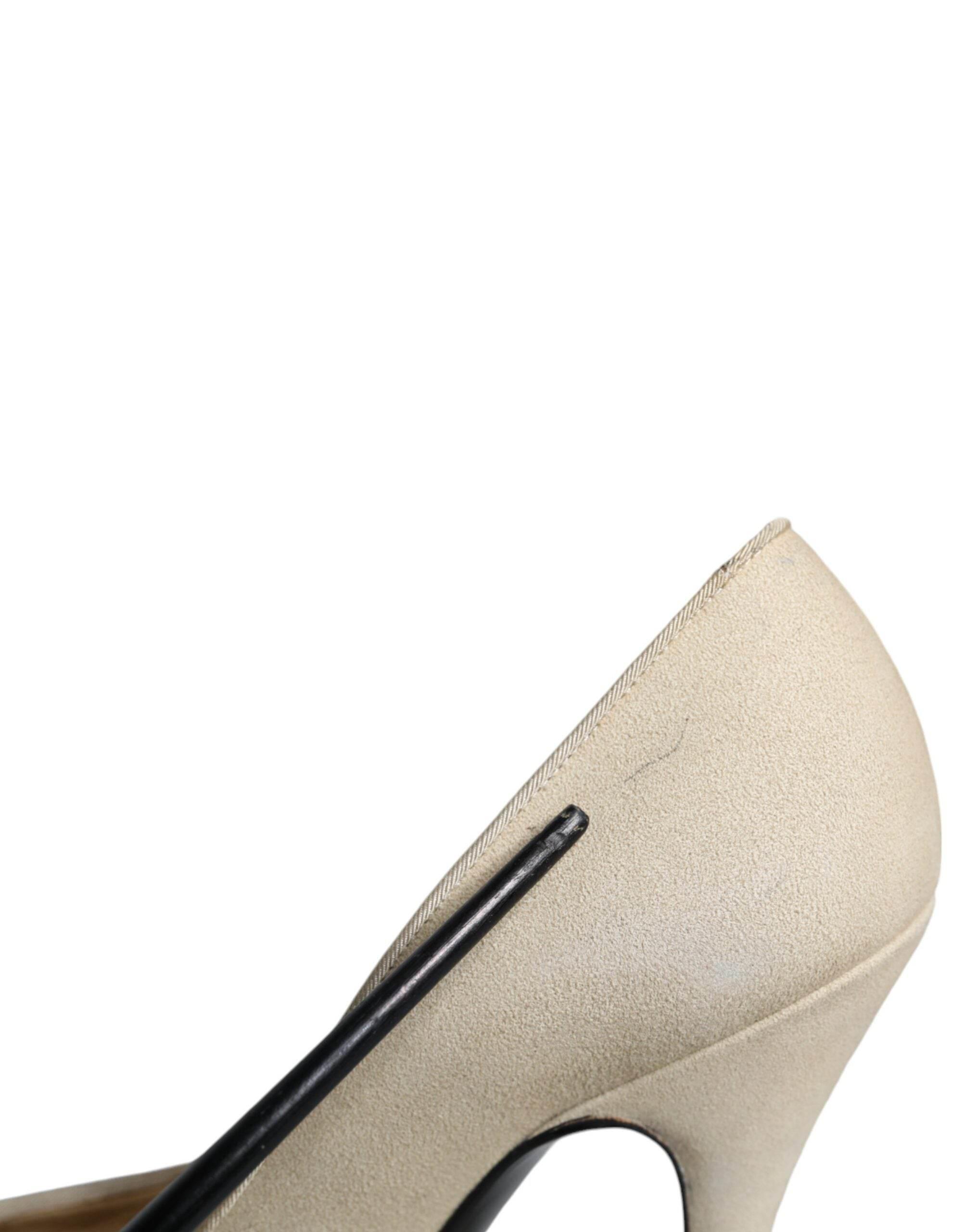 Dolce & Gabbana Beige Suede Leather High Heels Pumps Shoes - Hilstor