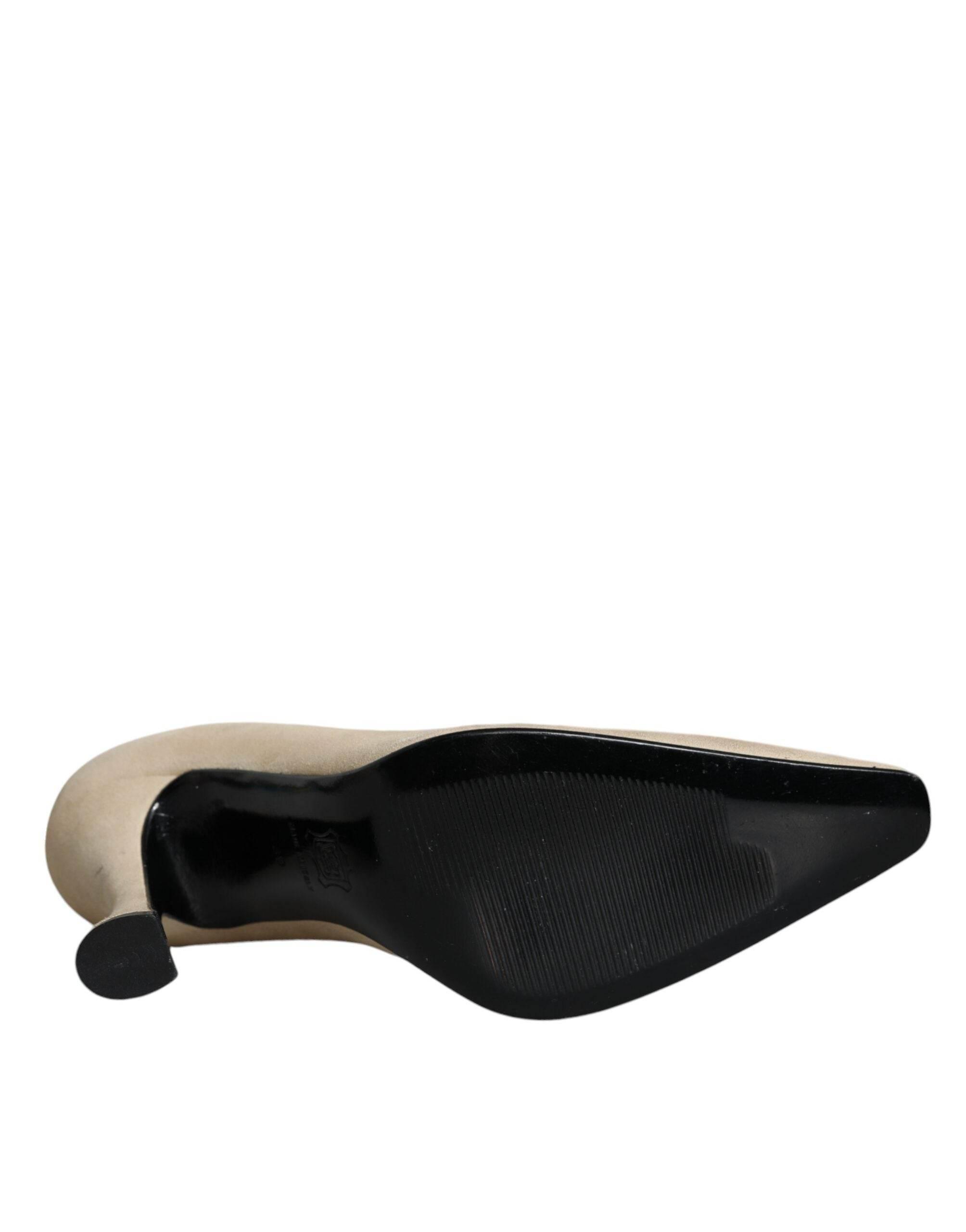 Dolce & Gabbana Beige Suede Leather High Heels Pumps Shoes - Hilstor