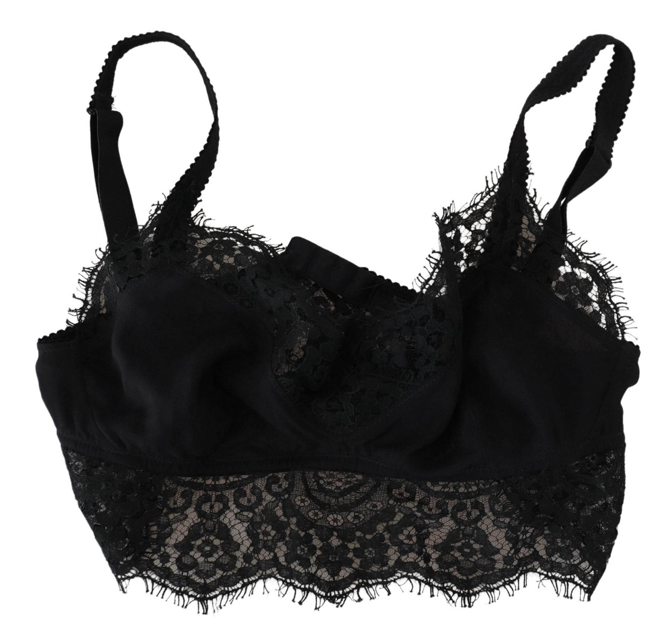 Dolce & Gabbana Black Floral Lace Stretch Bralette Underwear - Hilstor