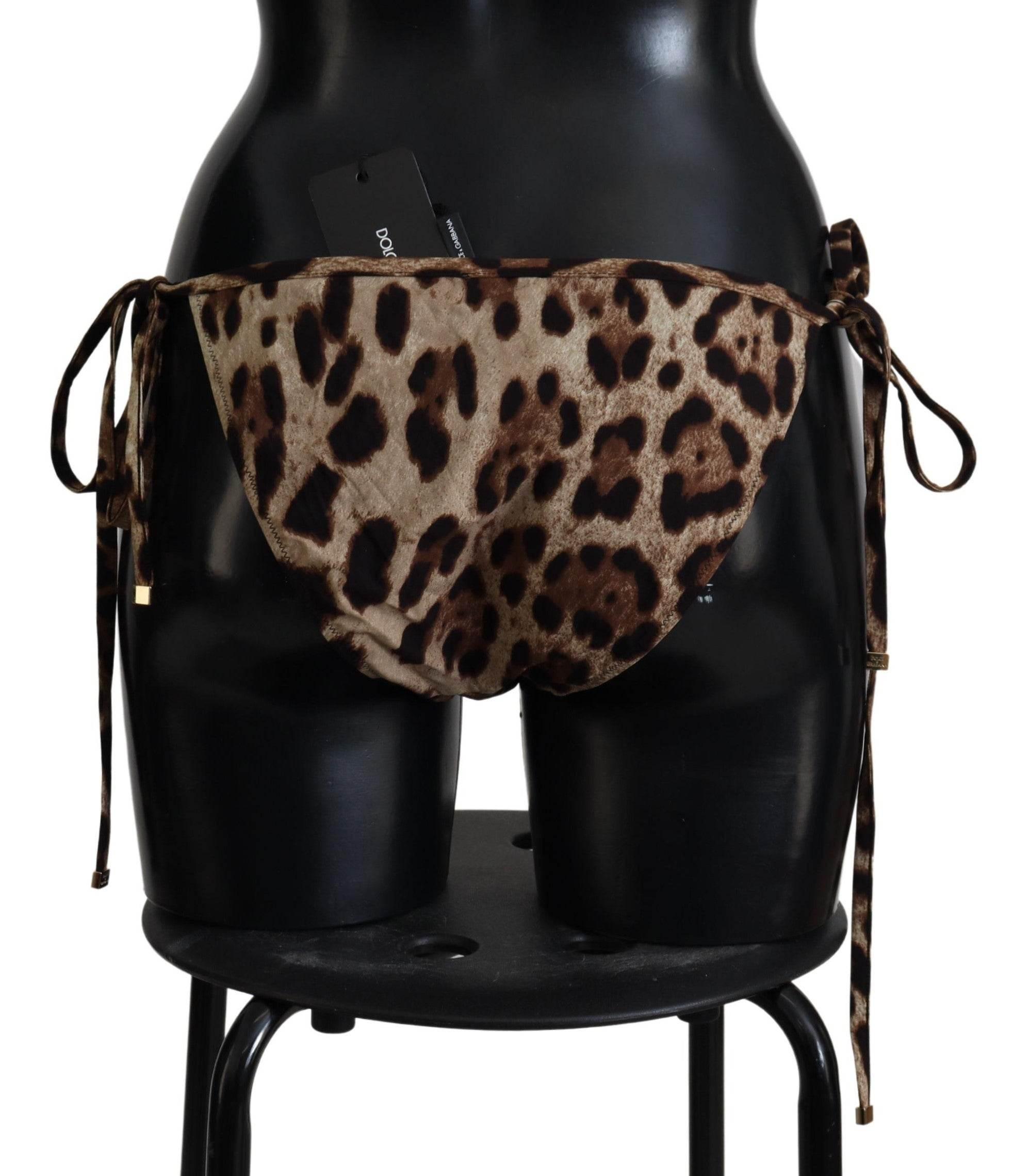 Dolce & Gabbana Brown Leopard Print Swimsuit Swimwear Bikini Bottom - Hilstor