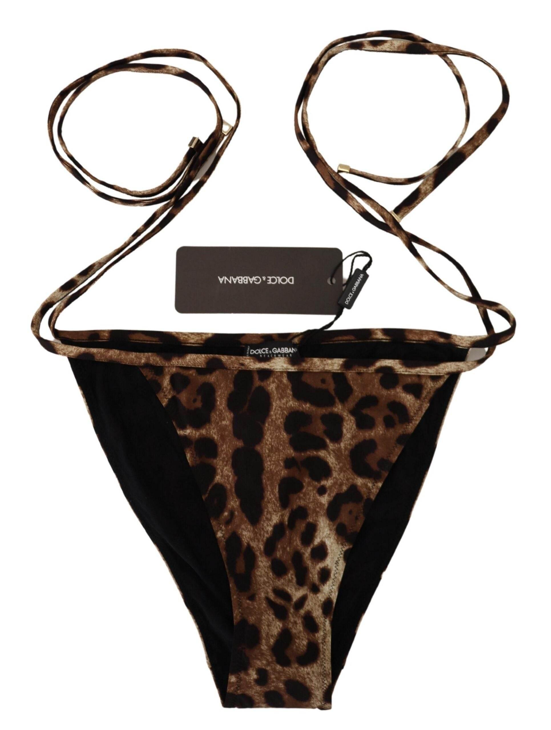 Dolce & Gabbana Brown Leopard Print Swimsuit Swimwear Bikini Bottom - Hilstor