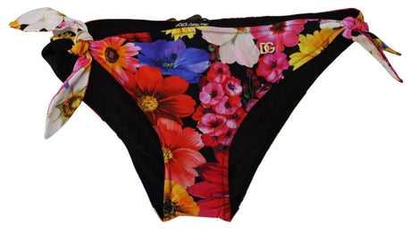 Dolce & Gabbana Black Floral Print Swimsuit Bikini Bottom Swimwear - Hilstor