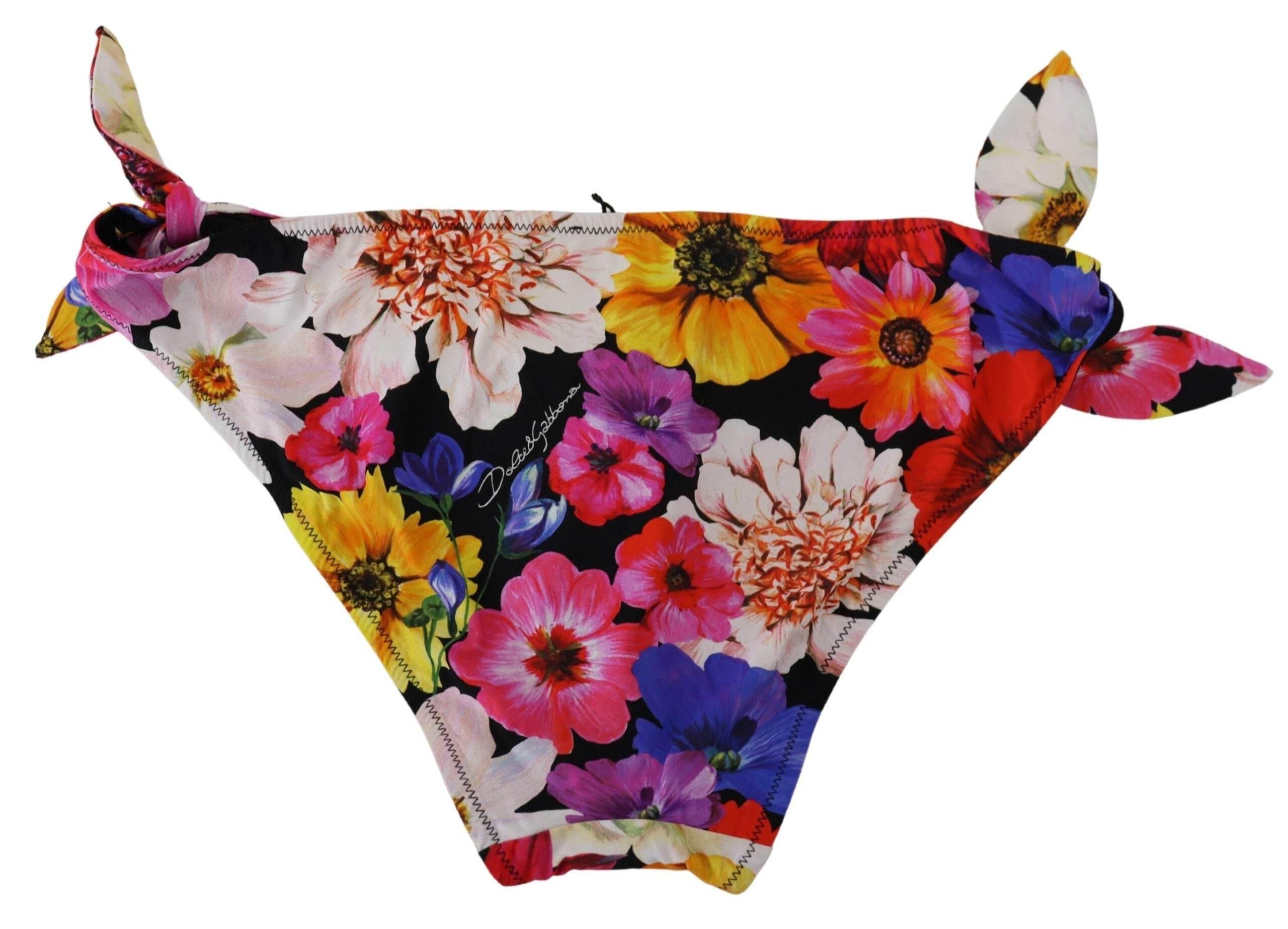 Dolce & Gabbana Black Floral Print Swimsuit Bikini Bottom Swimwear - Hilstor
