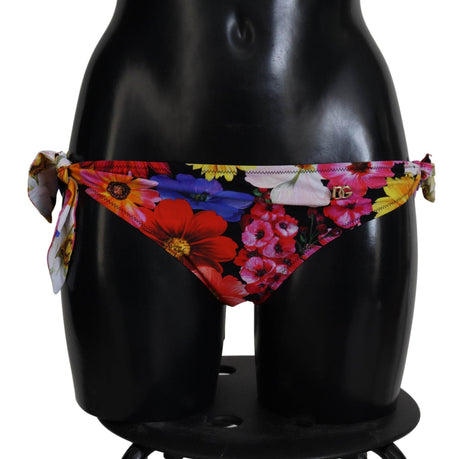 Dolce & Gabbana Black Floral Print Swimsuit Bikini Bottom Swimwear - Hilstor