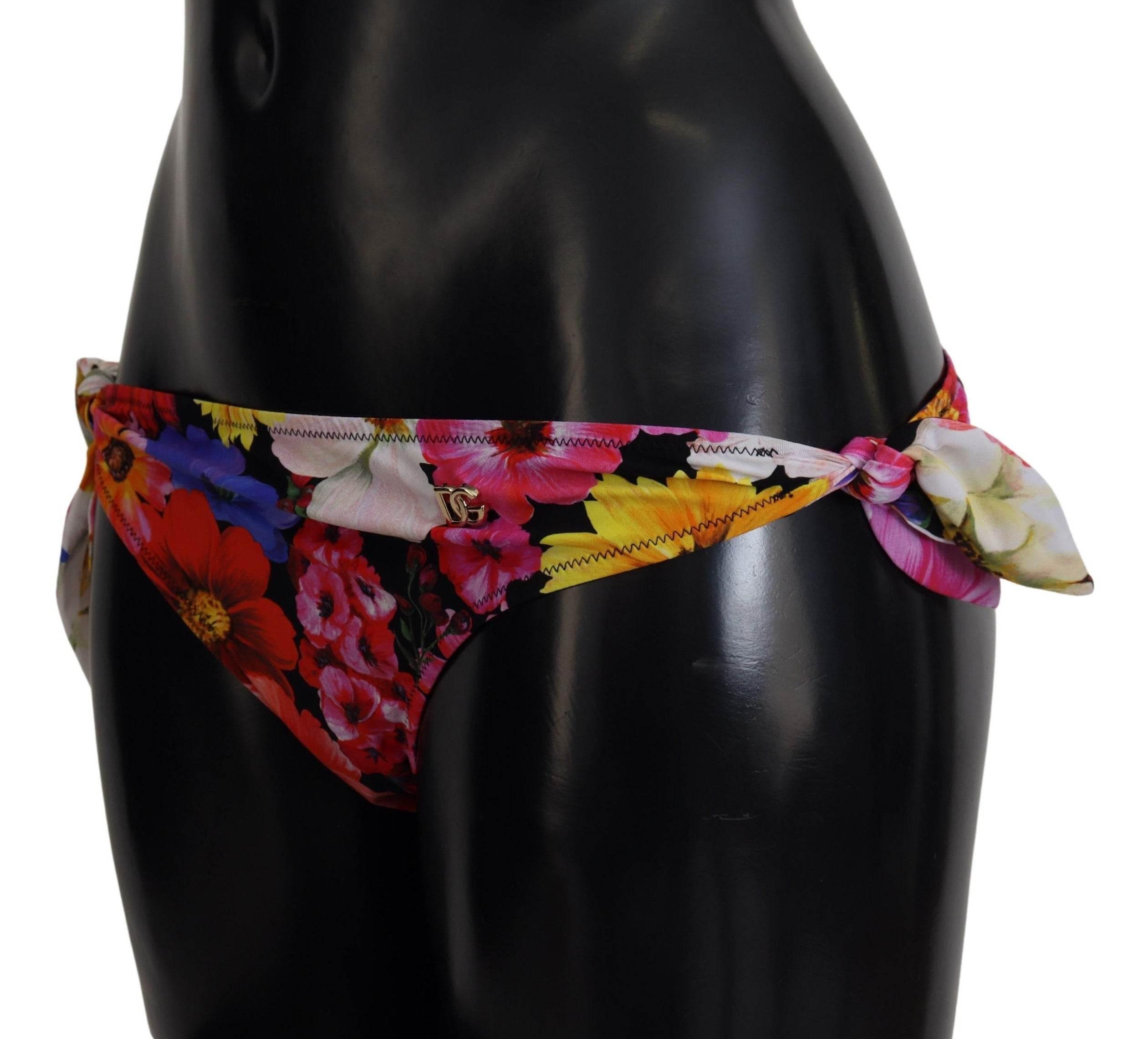 Dolce & Gabbana Black Floral Print Swimsuit Bikini Bottom Swimwear - Hilstor