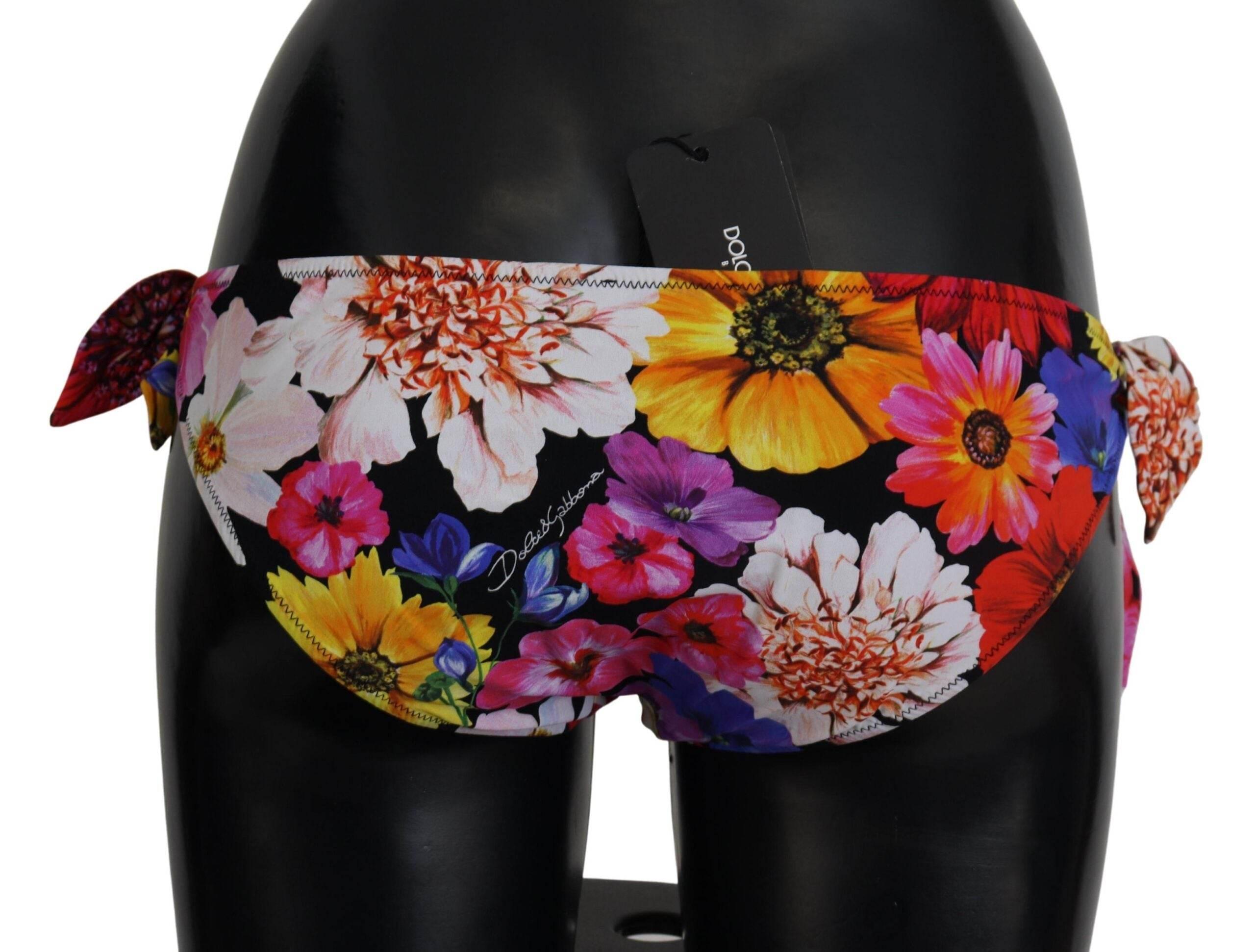 Dolce & Gabbana Black Floral Print Swimsuit Bikini Bottom Swimwear - Hilstor