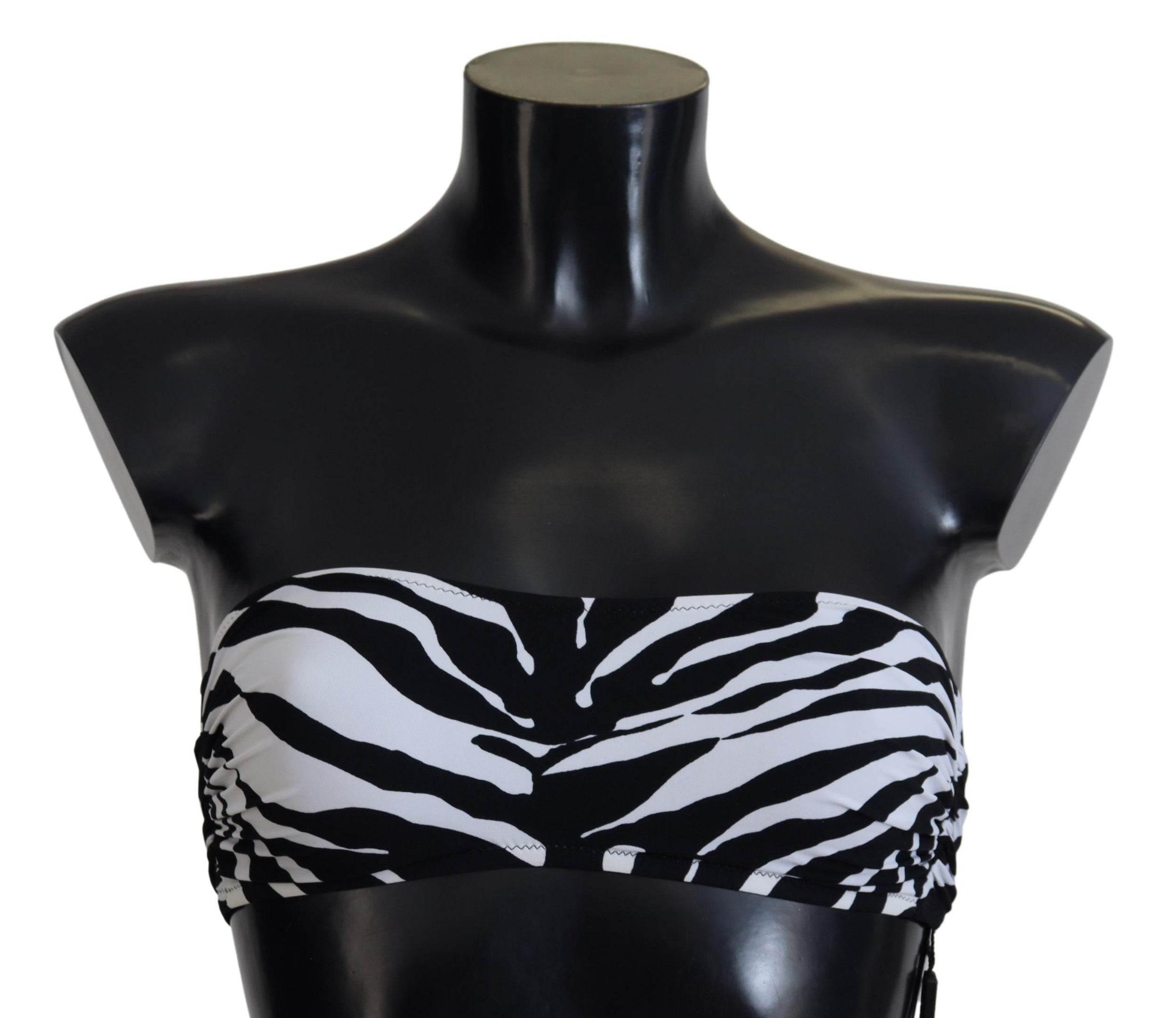 Dolce & Gabbana Black White Zebra Bandeau Swimwear Bikini Top - Hilstor