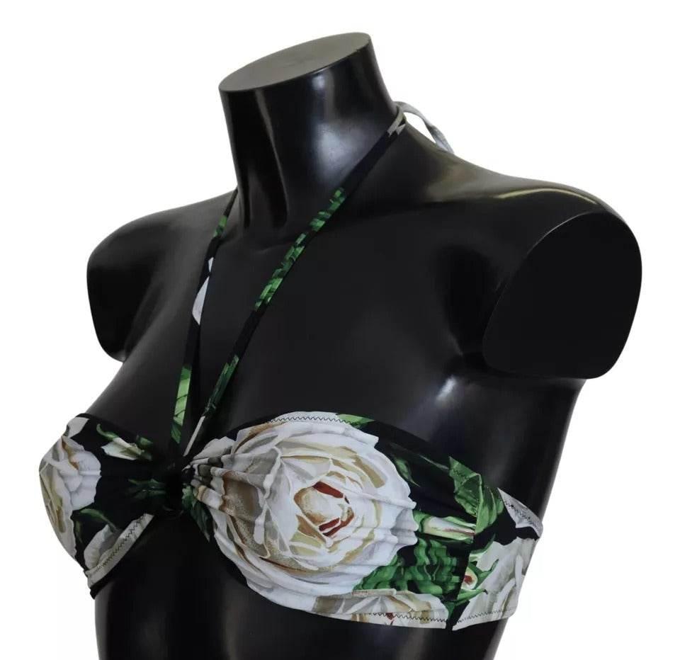 Dolce & Gabbana Black Floral Halter Beachwear Swimwear Bikini Top - Hilstor