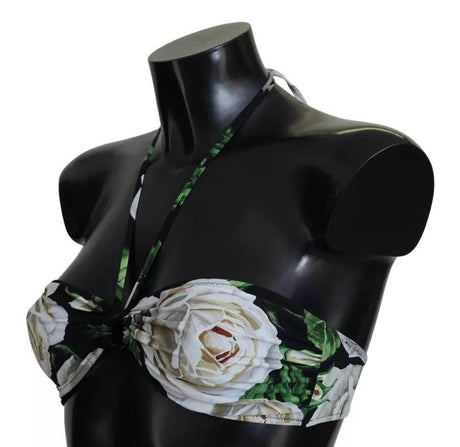 Dolce & Gabbana Black Floral Halter Beachwear Swimwear Bikini Top - Hilstor