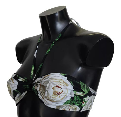 Dolce &amp; Gabbana Black Floral Halter Beachwear Badetøj Bikinitop