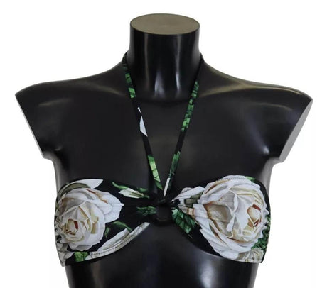 Dolce & Gabbana Black Floral Halter Beachwear Swimwear Bikini Top - Hilstor