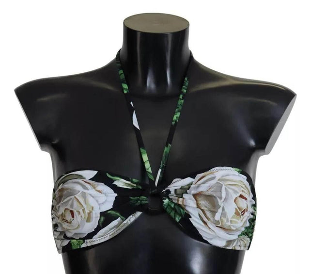 Dolce & Gabbana Black Floral Halter Beachwear Swimwear Bikini Top - Hilstor