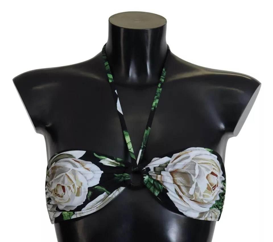 Dolce & Gabbana Black Floral Halter Beachwear Swimwear Bikini Top - Hilstor