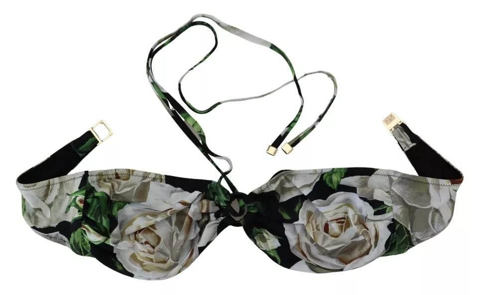 Dolce & Gabbana Black Floral Halter Beachwear Swimwear Bikini Top - Hilstor