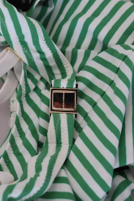Dolce & Gabbana White Green Stripes One Piece Beachwear Swimwear - Hilstor