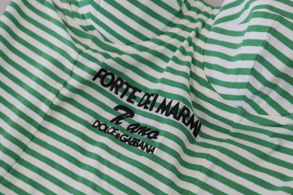 Dolce & Gabbana White Green Stripes One Piece Beachwear Swimwear - Hilstor