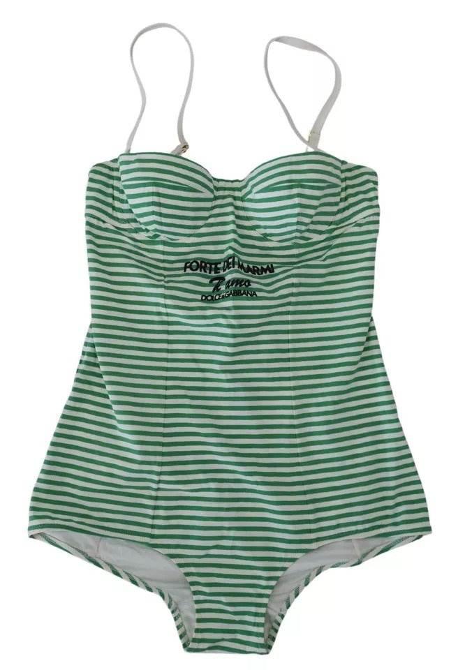 Dolce & Gabbana White Green Stripes One Piece Beachwear Swimwear - Hilstor