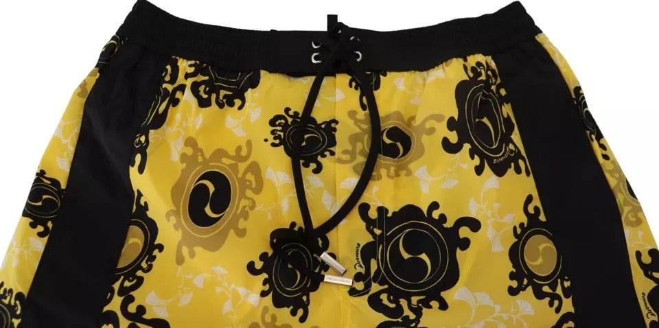 Dsquared² Yellow Black Printed Nylon Beachwear Shorts Swimwear - Hilstor