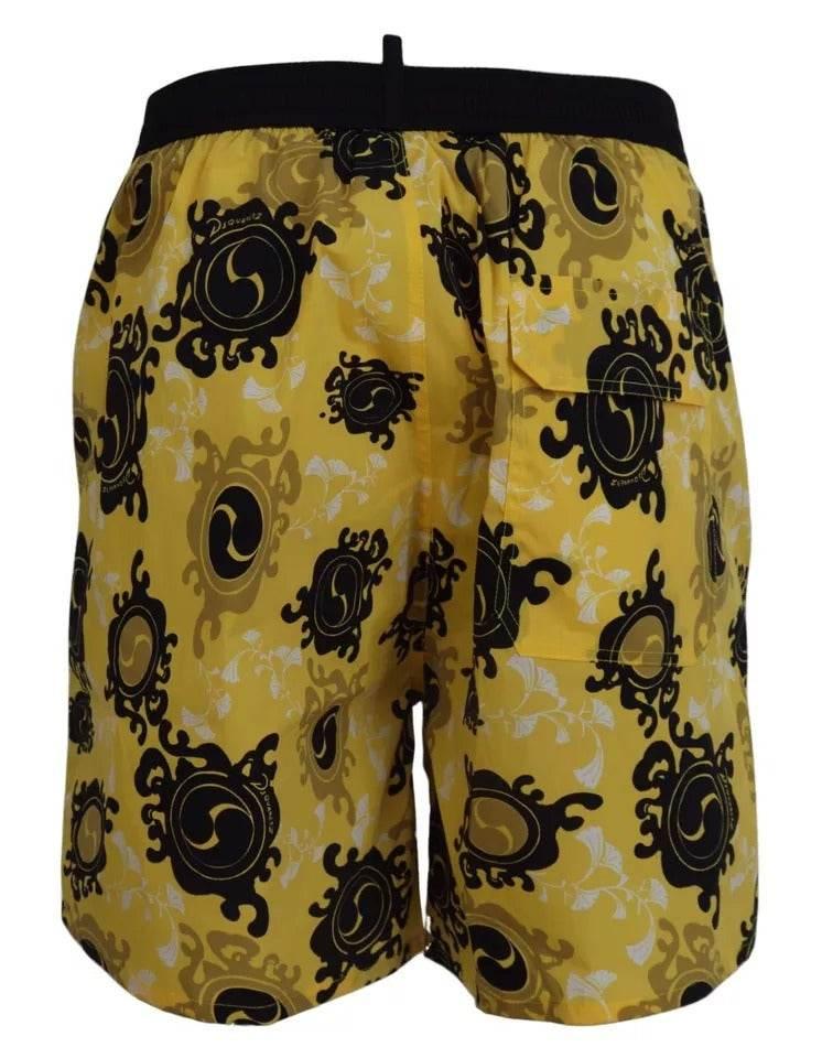 Dsquared² Yellow Black Printed Nylon Beachwear Shorts Swimwear - Hilstor