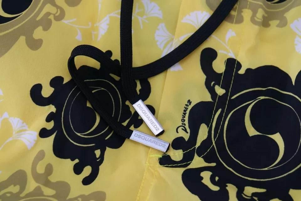 Dsquared² Yellow Black Printed Nylon Beachwear Shorts Swimwear - Hilstor