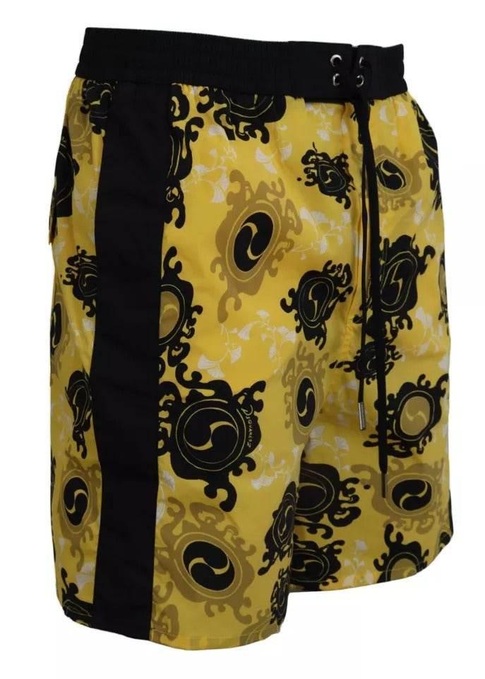 Dsquared² Yellow Black Printed Nylon Beachwear Shorts Swimwear - Hilstor