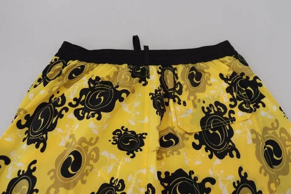 Dsquared² Yellow Black Printed Nylon Beachwear Shorts Swimwear - Hilstor