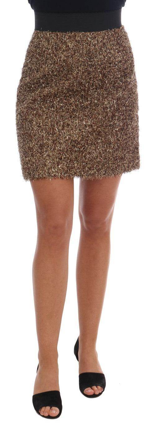 Dolce & Gabbana Elegant Gold Fringe High-Waist Pencil Skirt - Hilstor