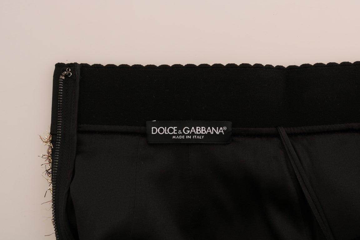Dolce & Gabbana Elegant Gold Fringe High-Waist Pencil Skirt - Hilstor