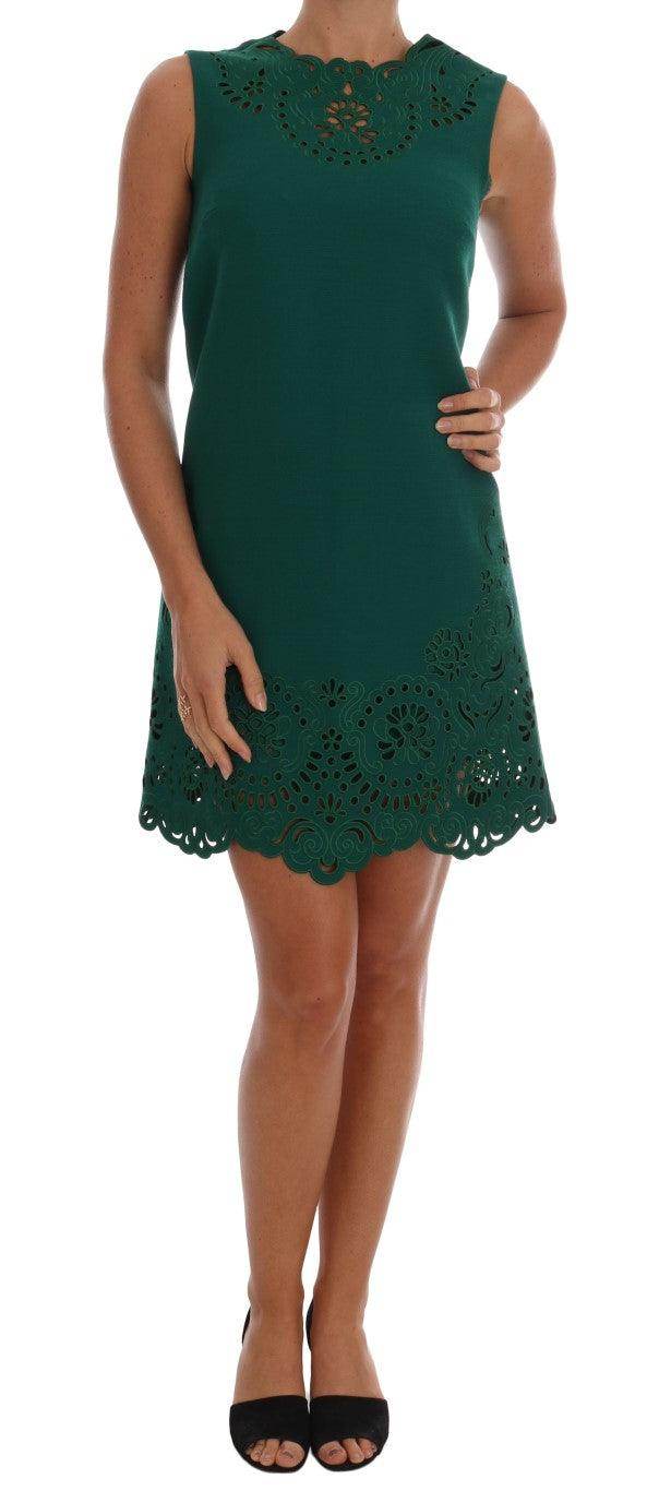 Dolce & Gabbana Green Floral Cutout Silk Wool Dress - Hilstor