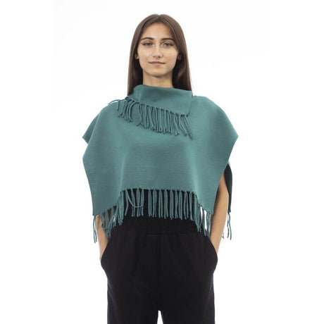 Alpha Studio Green Wool Women Poncho with Fringes - Hilstor