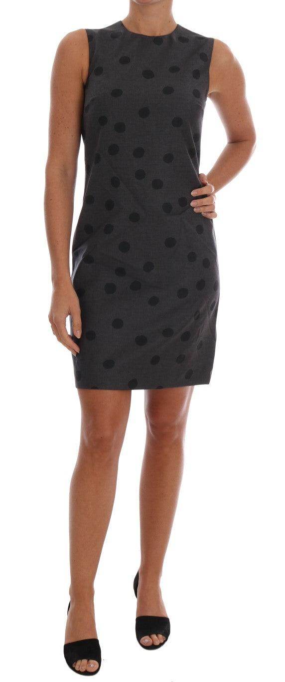 Dolce & Gabbana Gray Polka Dotted Sheath Wool Dress - Hilstor