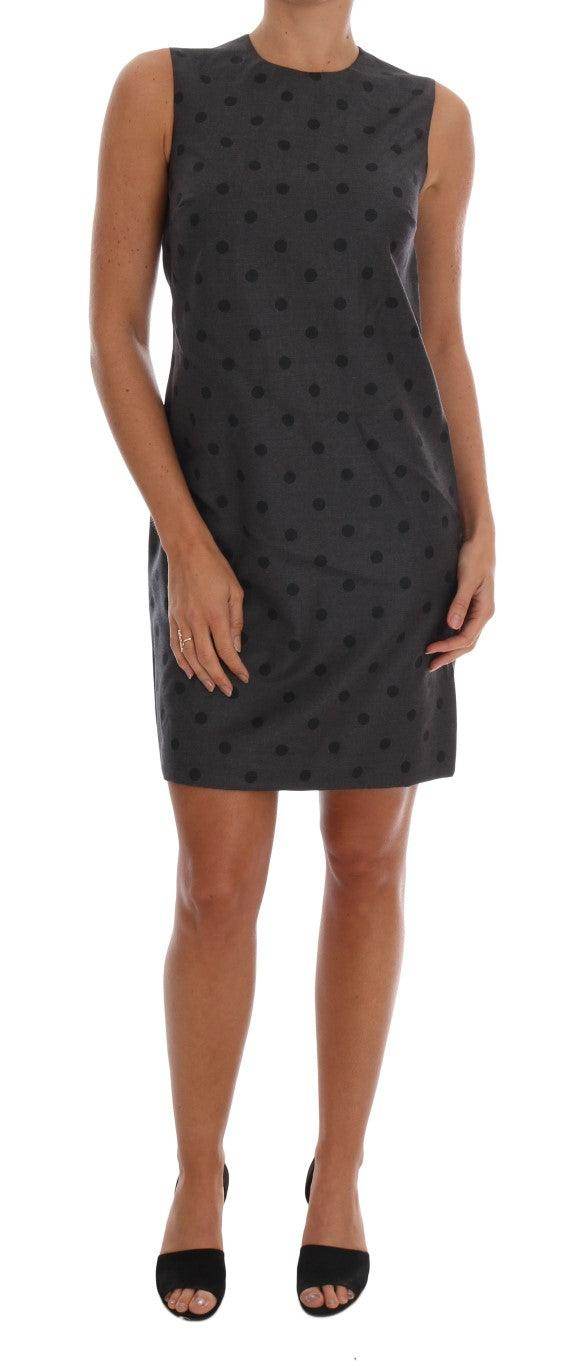 Dolce & Gabbana Gray Polka Dotted Sheath Wool Dress - Hilstor