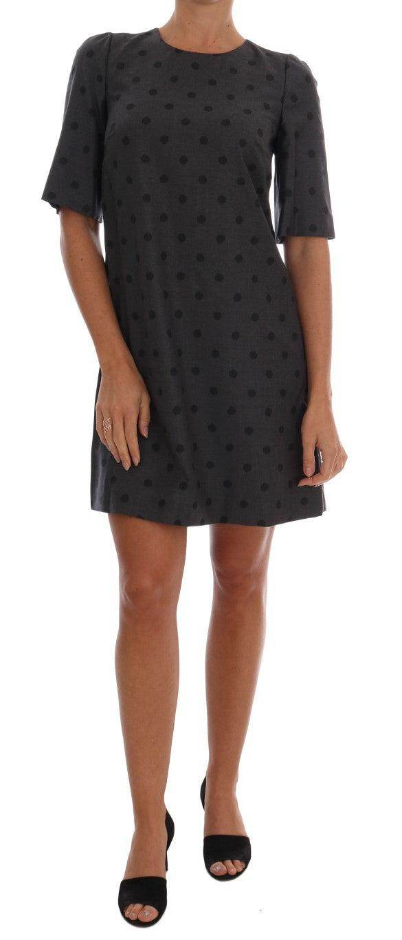 Dolce & Gabbana Gray Polka Dotted Sheath Wool Dress - Hilstor