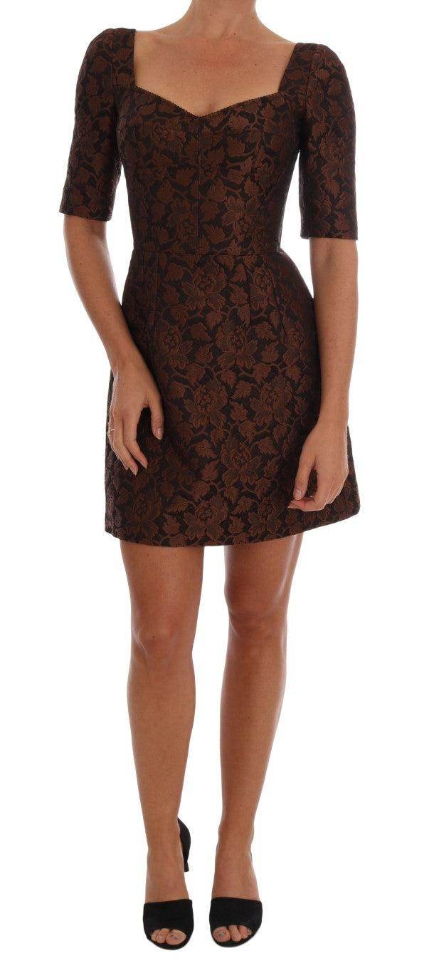 Dolce & Gabbana Black Brown Floral Brocade A-Line Dress - Hilstor