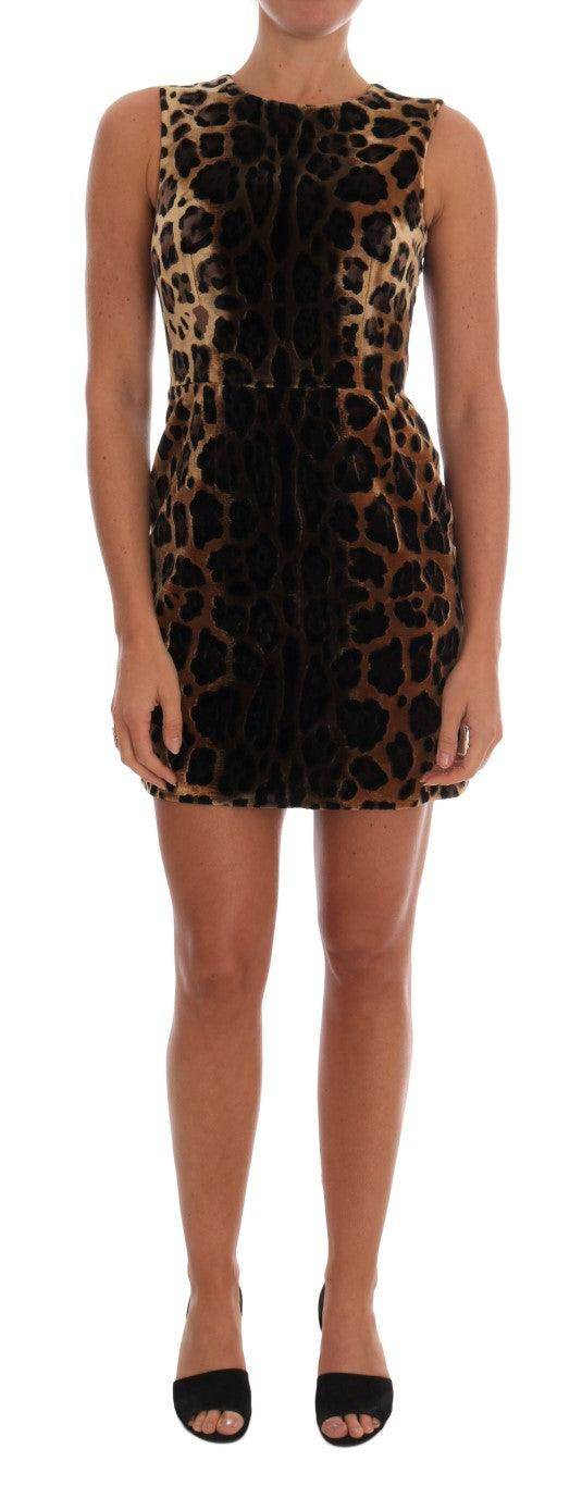 Dolce & Gabbana Brown Leopard Print Silk Sheath Dress - Hilstor