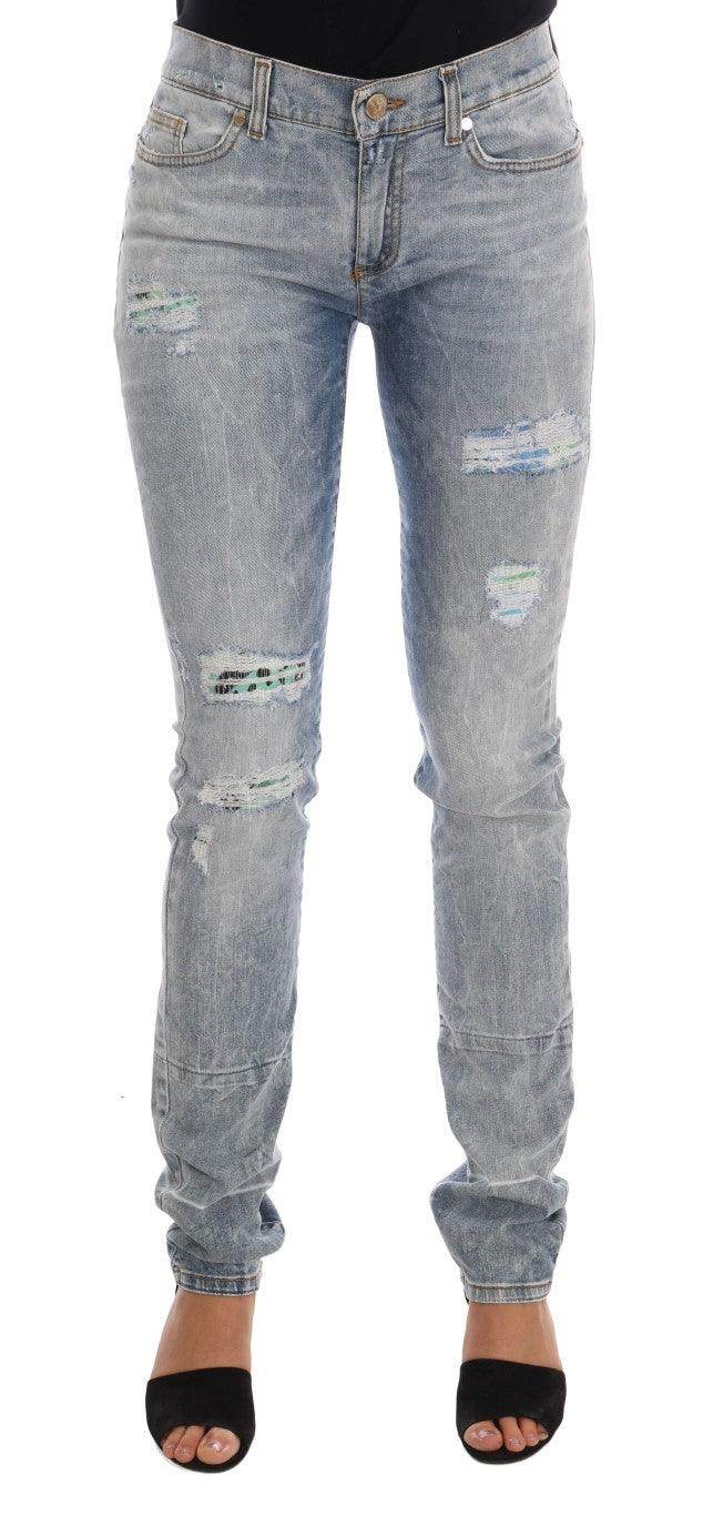 Versace Jeans Chic Light Blue Torn Slim Fit Jeans - Hilstor
