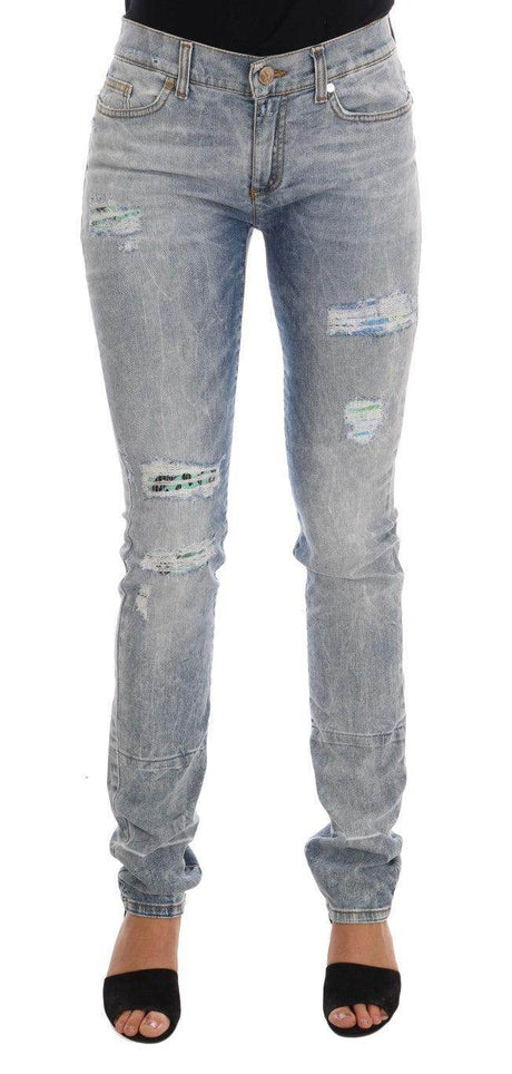 Versace Jeans Chic Light Blue Torn Slim Fit Jeans - Hilstor