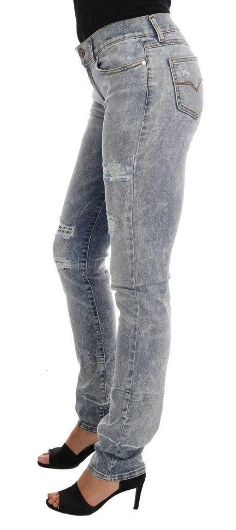 Versace Jeans Chic Light Blue Torn Slim Fit Jeans - Hilstor