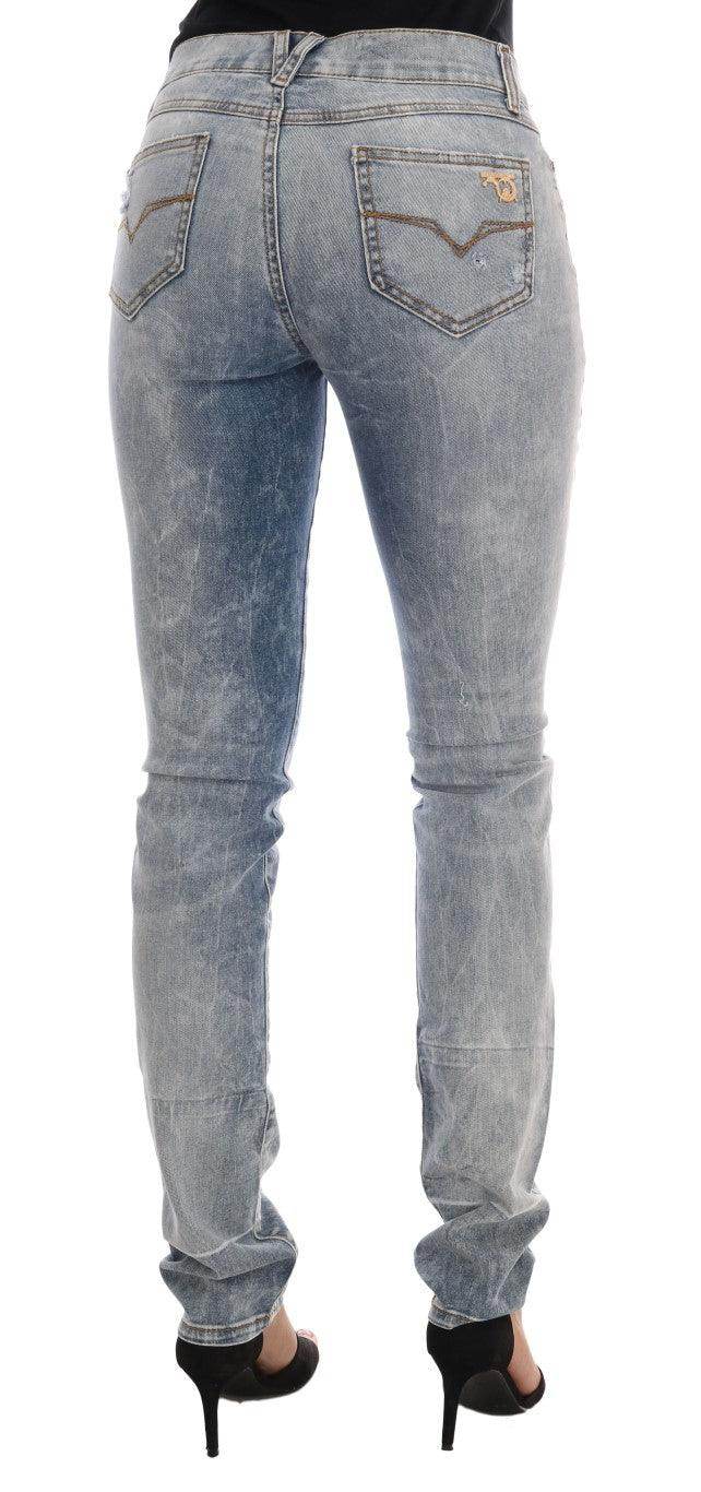 Versace Jeans Chic Light Blue Torn Slim Fit Jeans - Hilstor