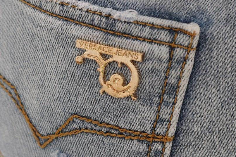 Versace Jeans Chic Light Blue Torn Slim Fit Jeans - Hilstor