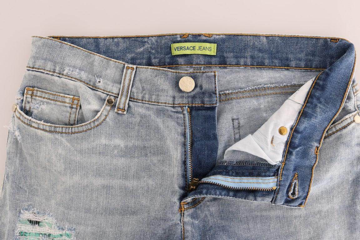 Versace Jeans Chic Light Blue Torn Slim Fit Jeans - Hilstor