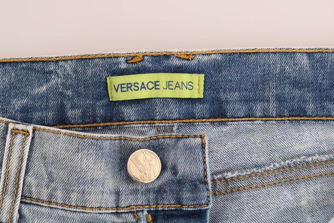 Versace Jeans Chic Light Blue Torn Slim Fit Jeans - Hilstor